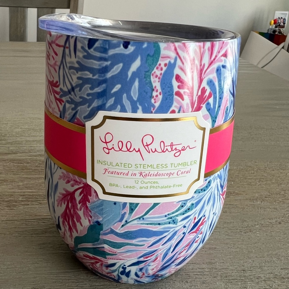 NWT Lilly Pulitzer 12oz stemless tumbler kaleidoscope coral